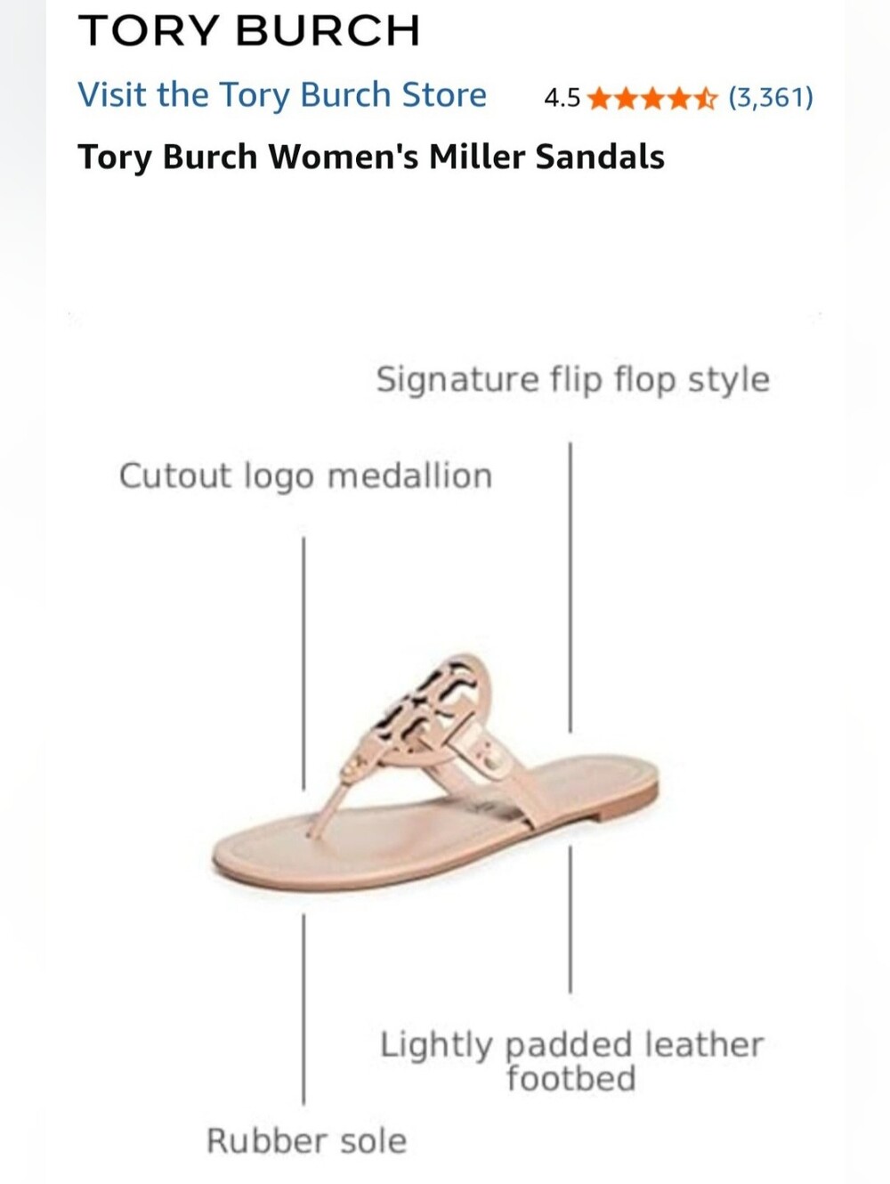 Tory Burch Miller Patent Leather Thong Sandals in MakeUp/Nude US 9 - Picture 7 of 16